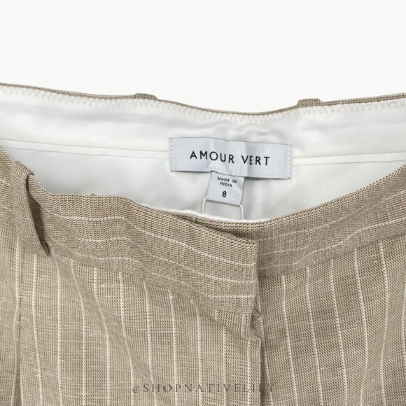 NWT Amour Vert Women’s Pleated Wide Leg Trouser | Sz 8 | Natural (Tan) Striped - Picture 13 of 15
